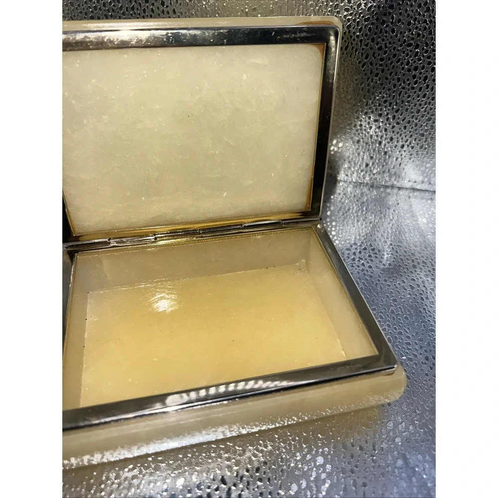 Vintage 1990s DeMain Italian Alabaster Jewelry Box Natural Stone Trinket Holder‎